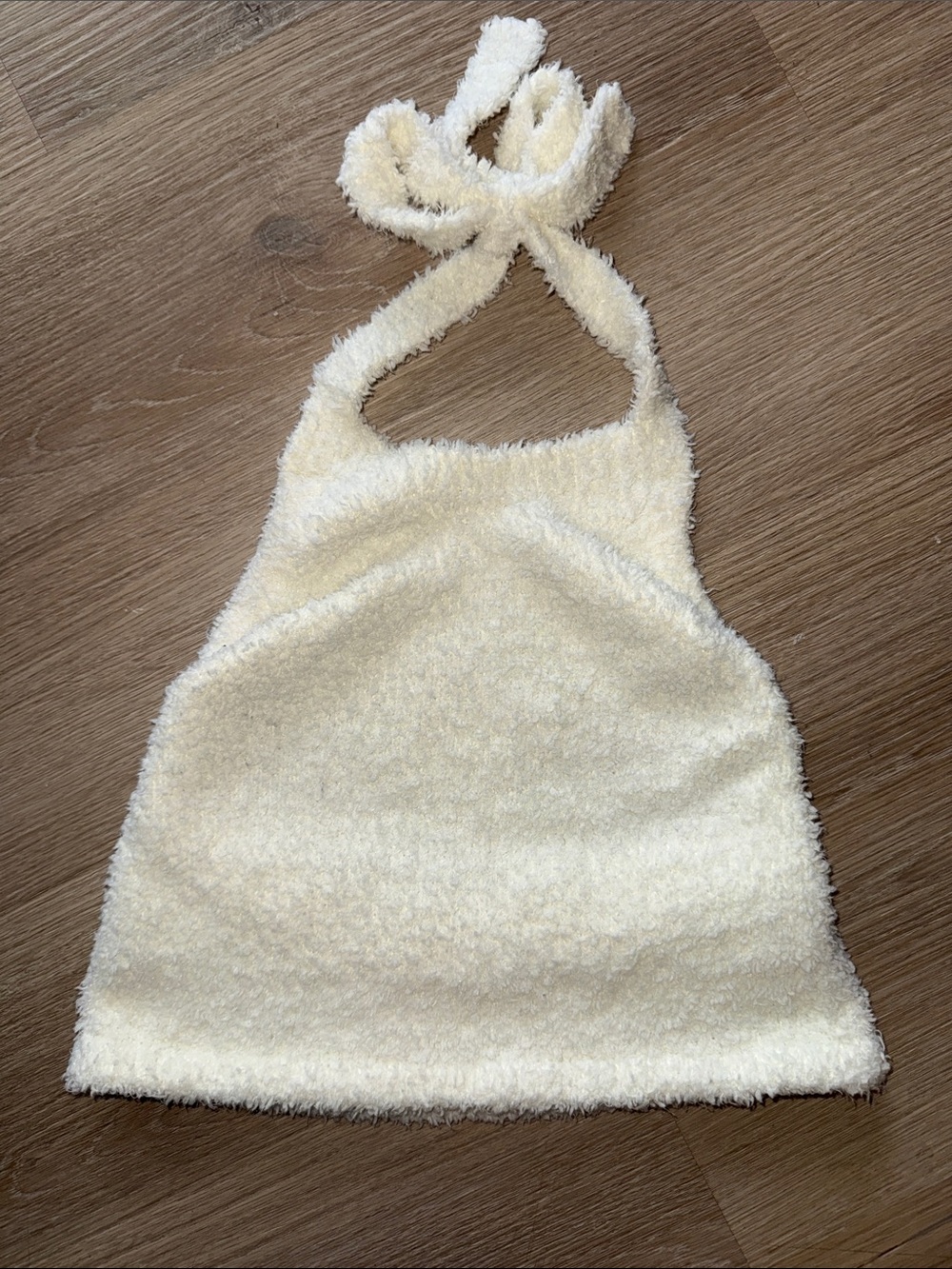 SKIMS Cozy Knit Bone Cream Fuzzy Halter Tie Crop Top